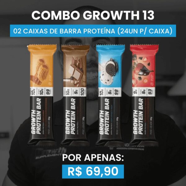 [COMBO 13] 02 CAIXAS DE BARRA DE PRÓTEINA – SABORES VARIADOS (24 UNIDADES POR CAIXA)