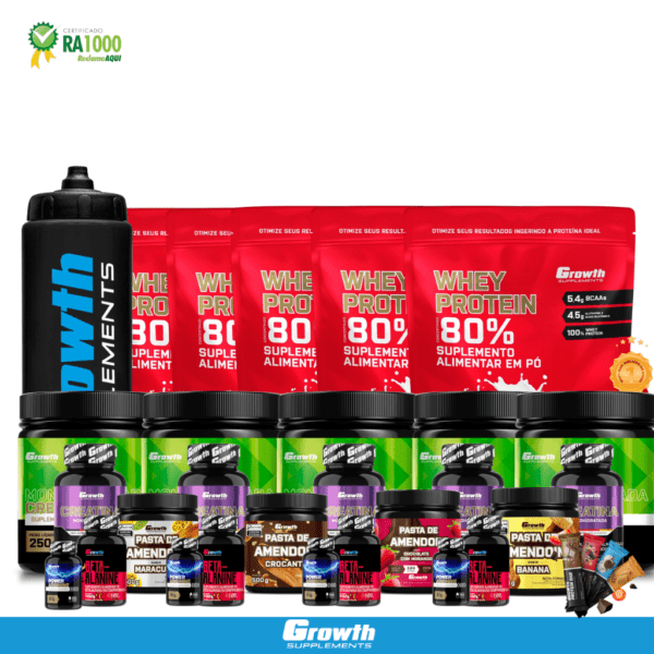 COMBO SUPER MASTER – 5 Wheys 1kg + 5 Creatinas + 1 Garrafa Black + 5 Creatina Monohidratada + 4 Beta Alanine + 4 Power