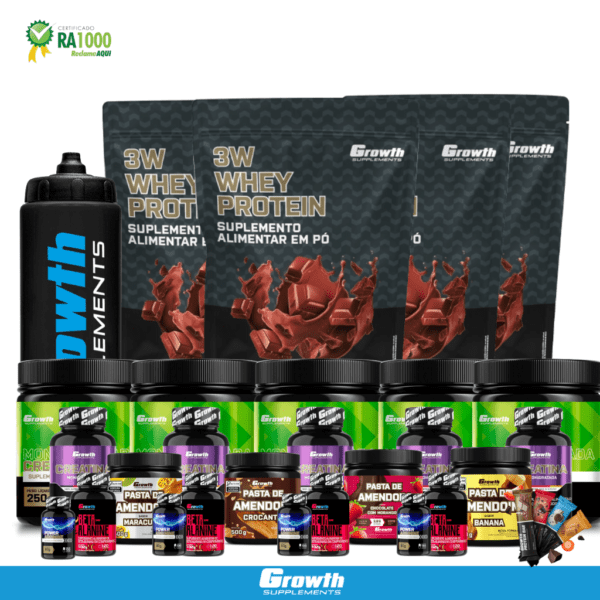 COMBO SUPER MASTER – 5 Wheys 1kg + 5 Creatinas + 1 Garrafa Black + 5 Creatina Monohidratada + 4 Beta Alanine + 4 Power